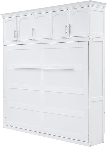 Miniatura 24 de Merax Moderno mueble Murphy con armarios superiores, plataforma de pared de madera maciza, no necesita somier, fácil de montar, color gris