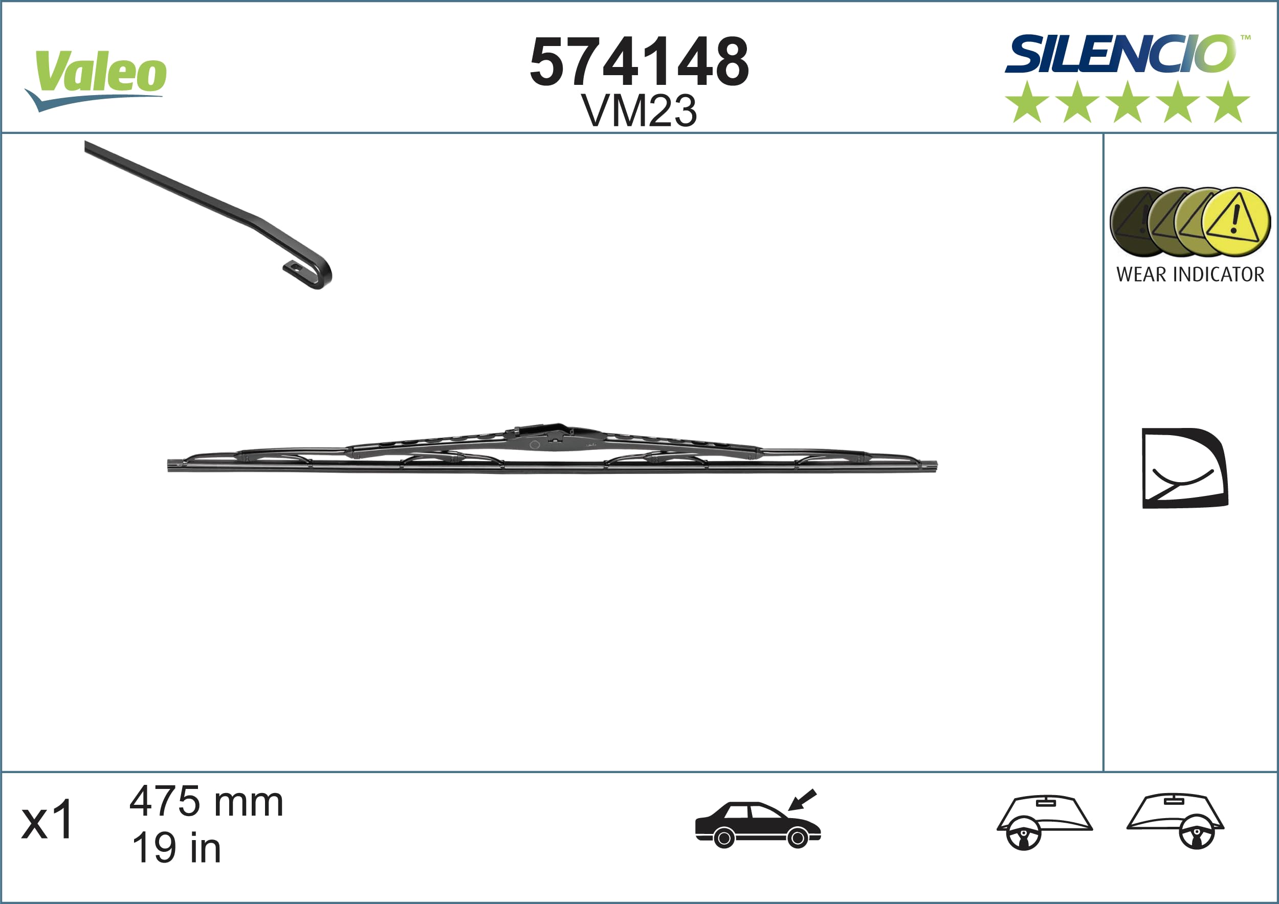 Image secondaire de VALEO Silencio Essuie-glace - VM23 - Balai d'essuie-glace 475 mm Toutes Saisons et à Ajustement Parfait - Avant - 1 Balai 574148