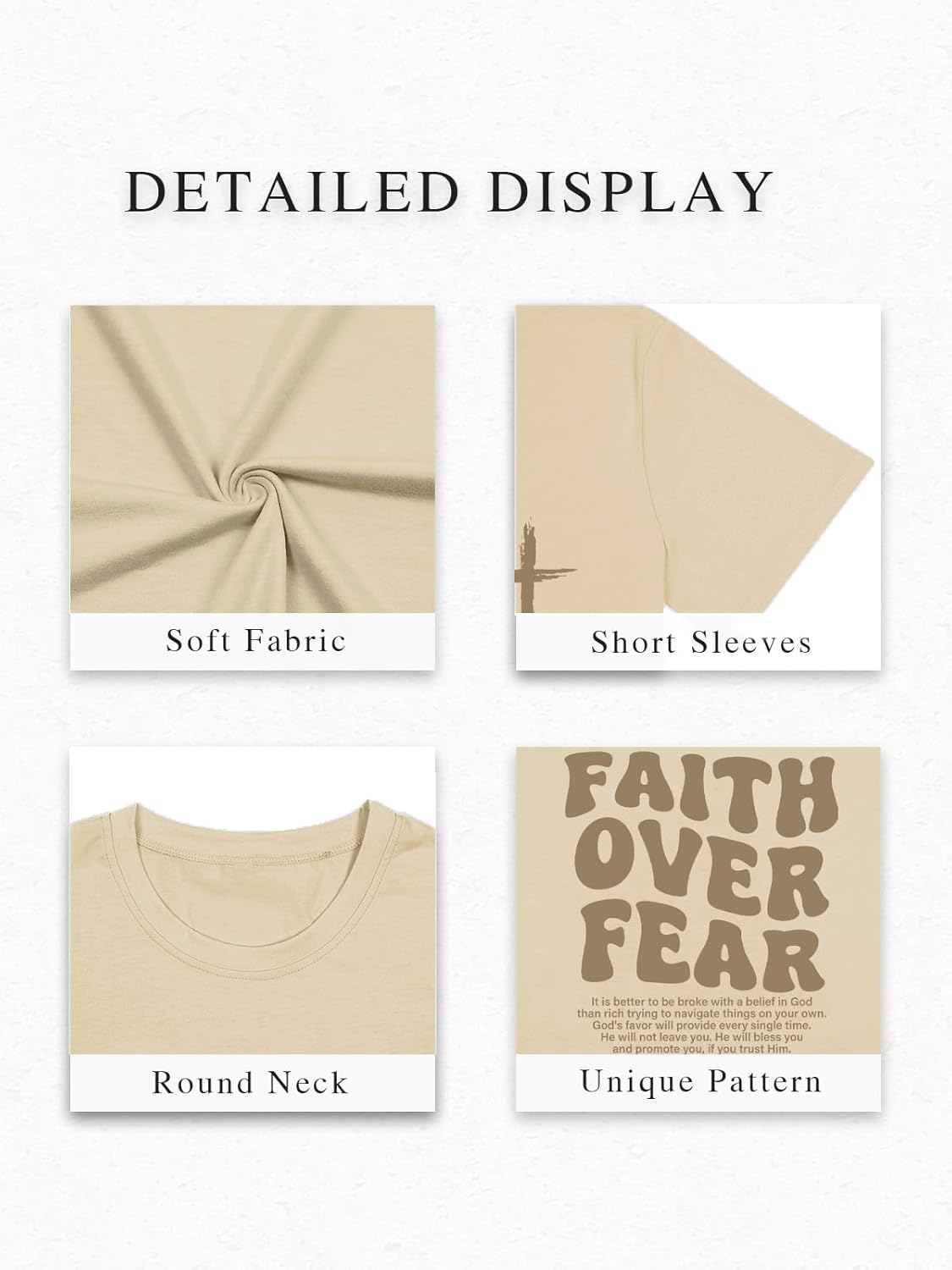 Christian Shirts for Men Faith Over Fear Shirt Religious Cross T Shirts Vintage Bible Verse Graphic Tee Tops - Image 5