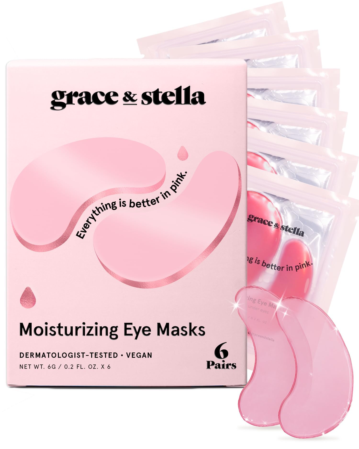 grace & stella Award Winning Under Eye Mask (Pink, 6 Pairs) Reduce Dark Circles, Puffy Eyes, Undereye Bags, Wrinkles - Gel Under Eye Patches - Gifts for Mom - Vegan Cruelty-Free Self Care