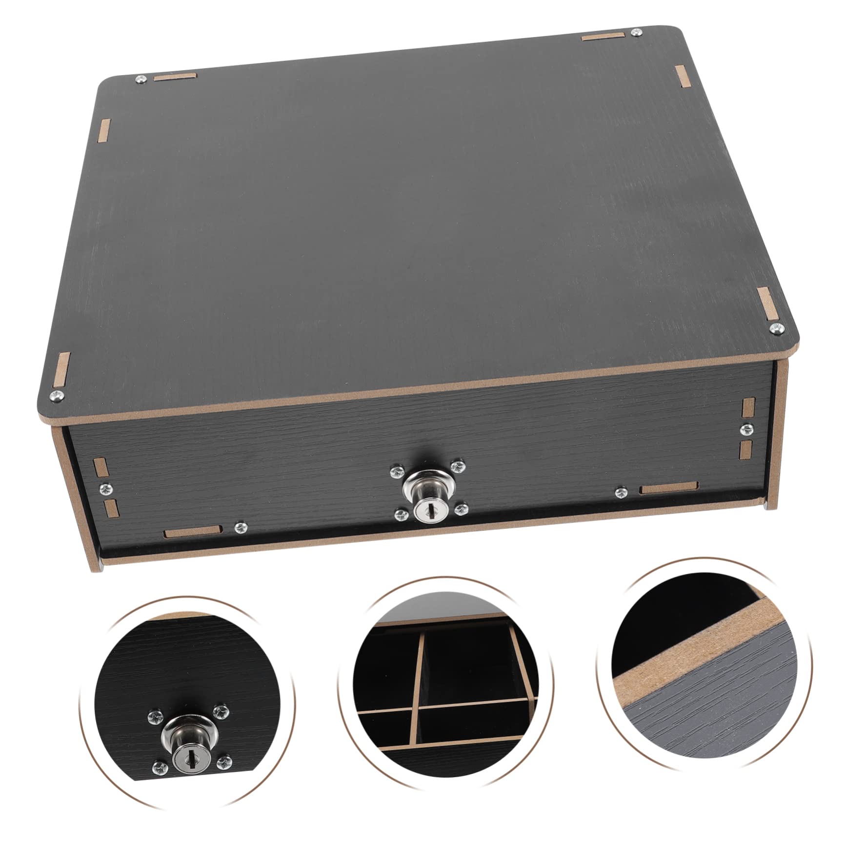 Schwarze Holz Münzbox für Kleingeld mit Mehreren Fächern und Clips zur Sicheren Aufbewahrung für Einzelhandel und Geschäfte