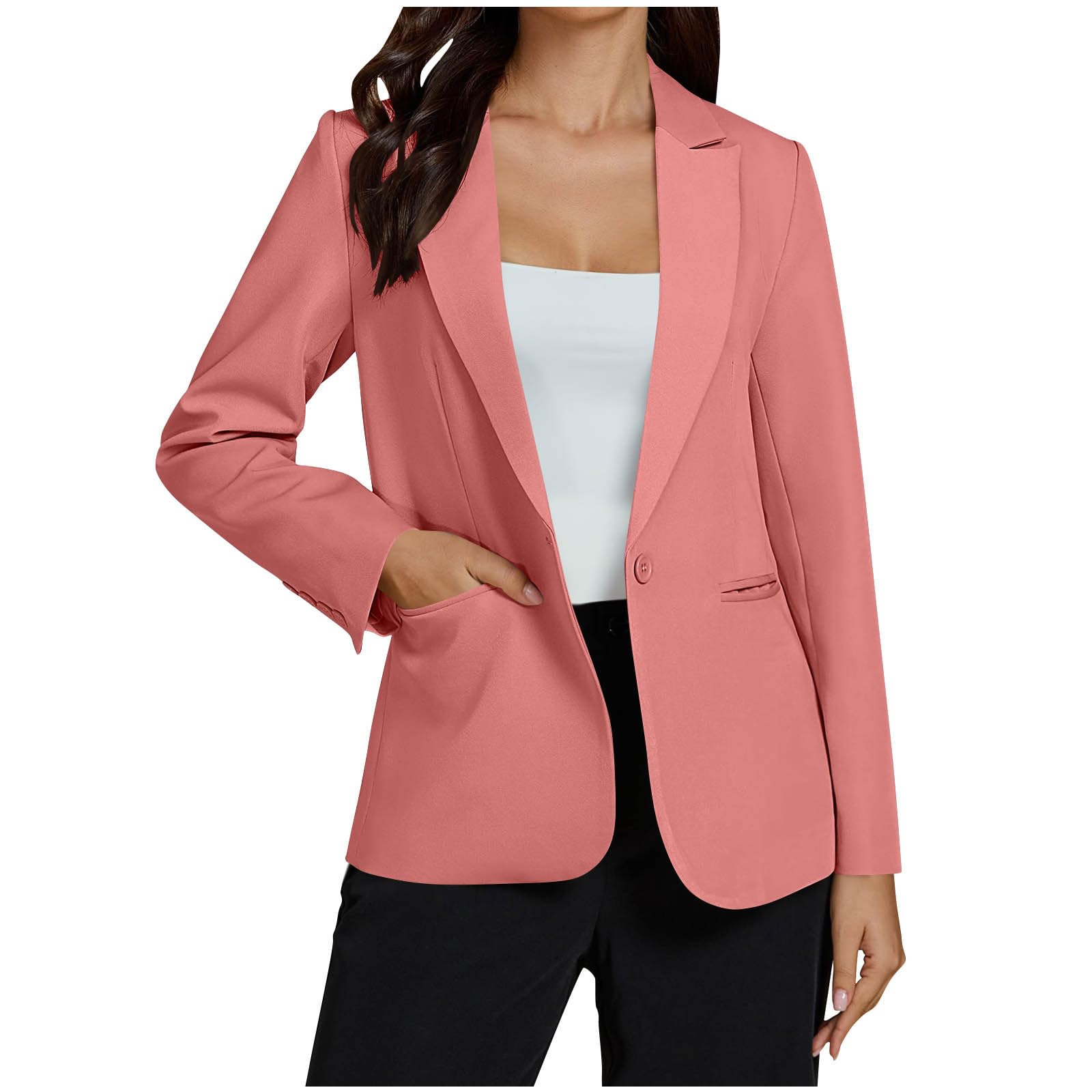 2025 Blazers for Womens Open Front Long Sleeve Suit Jackets Lapel Button Down Fitted Work Office Jacket with