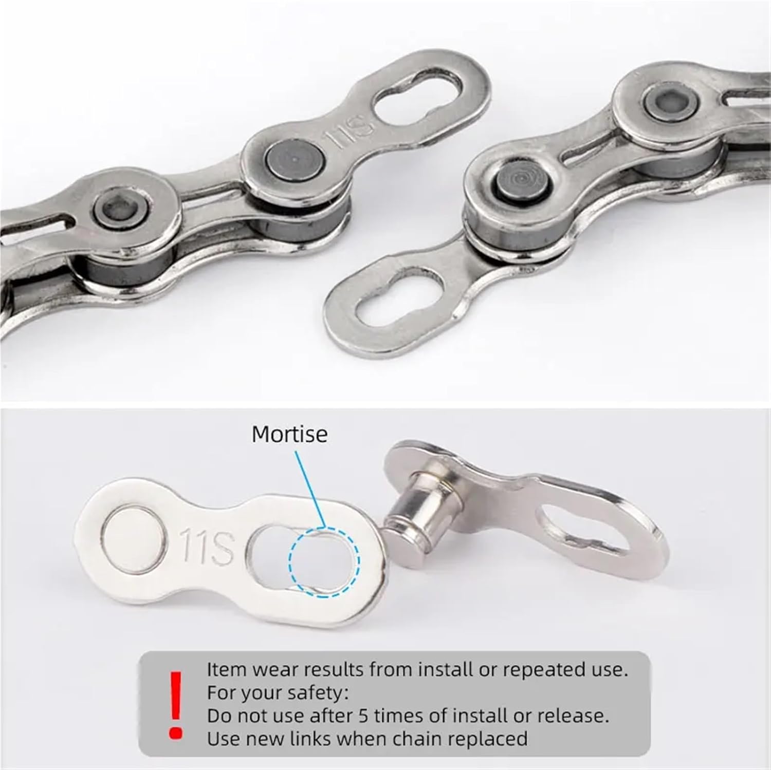 Roller Chain Offset Link 4sets(6Pcs/set) Bicycle Quick Link&Release For 6/7/8,9,10,11,12 Speed Chain Reusable Carbon Steel Missing Connector(Silver,10S)