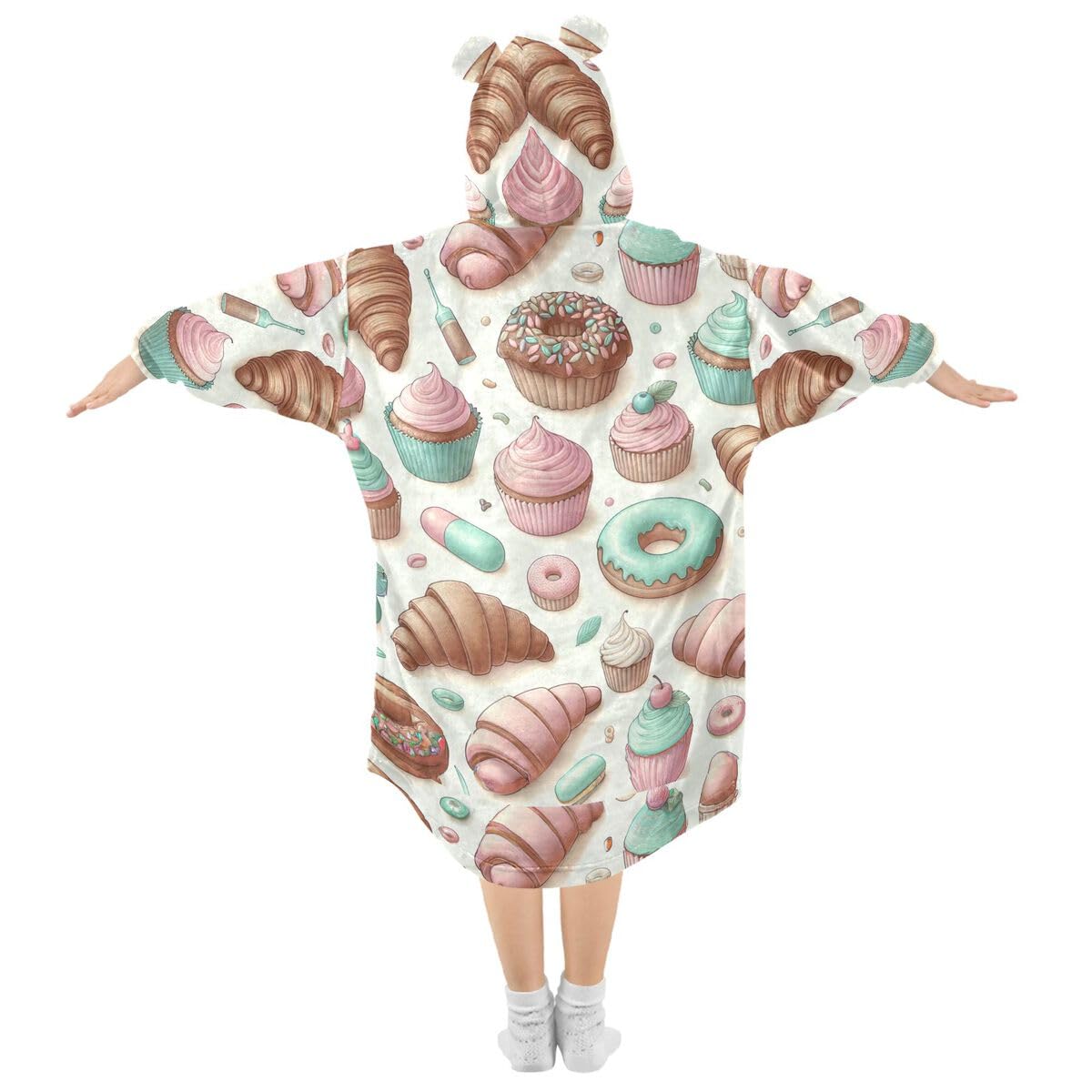 Cupcake Donut dziecięcy koc do noszenia z kapturem, oversize, bluza z kapturem, sweter, różowy, obraz, dla chłopców i dziewcząt w wieku 3-14 lat, multi, 150-170