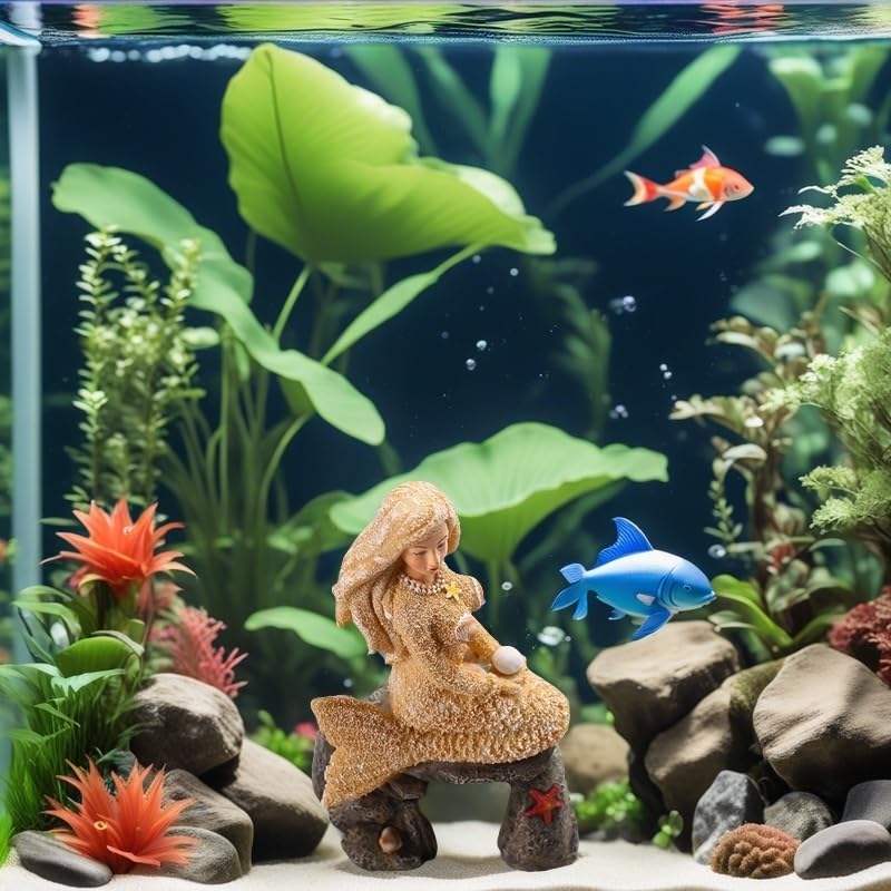 Image of Fish Tanks Decorations, Mermaid Statue ，Mermaid Garden, Fish Tank Decorations, Handicraft Decorations, Mermaid Decorations (Stone Mermaid)
