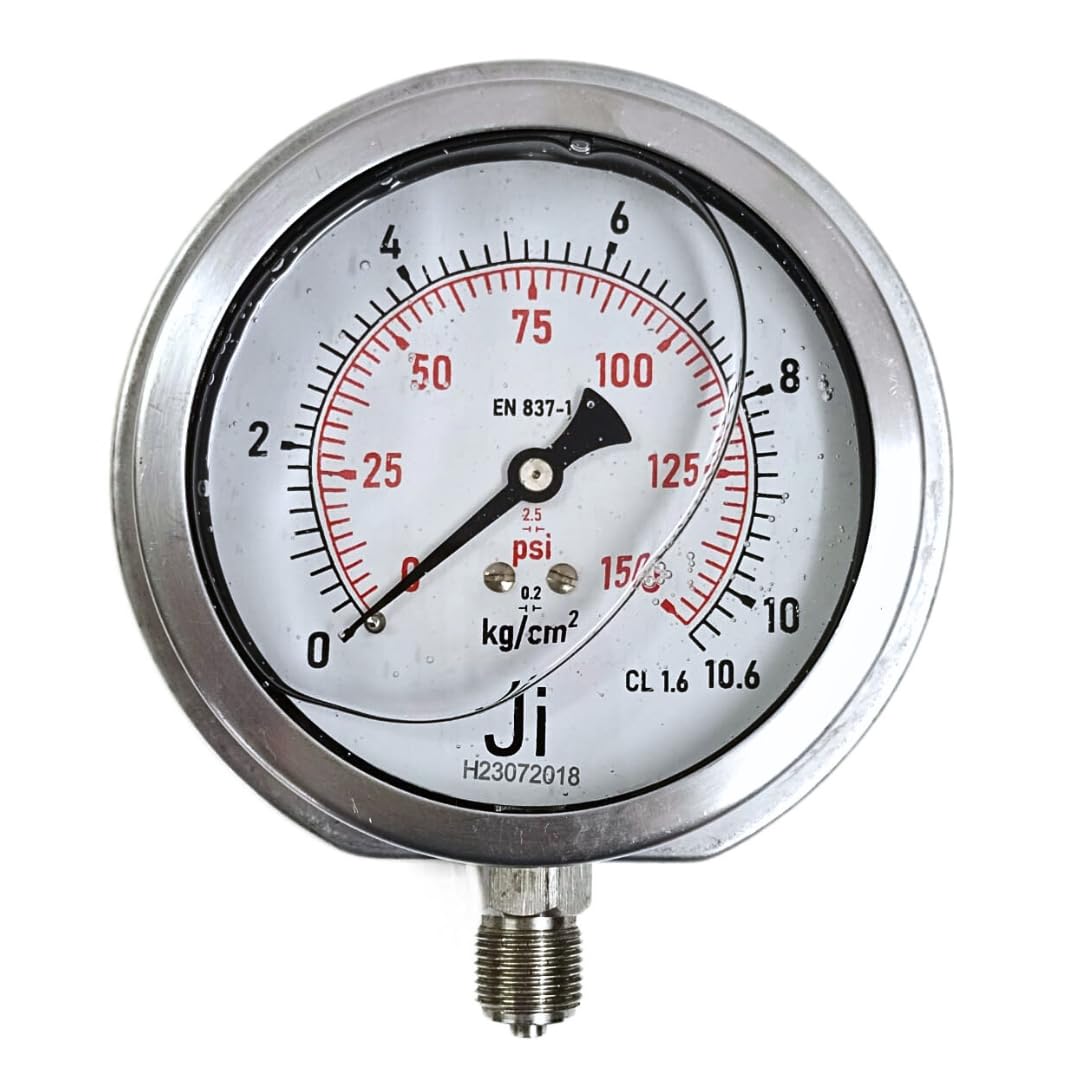 "Ji" Japsin Instrumentation Economical Pressure Gauge Glycerin Filled, 4" Dial, Range 0 to 10.6 Kg/Cm2 with Dual Scale of 150 PSI, Surface Mounting Bottom Entry, 3/8" BSP (M) Connection, SS Body (B0BDG5ZY9K) Amazon Price History, Amazon Price Tracker