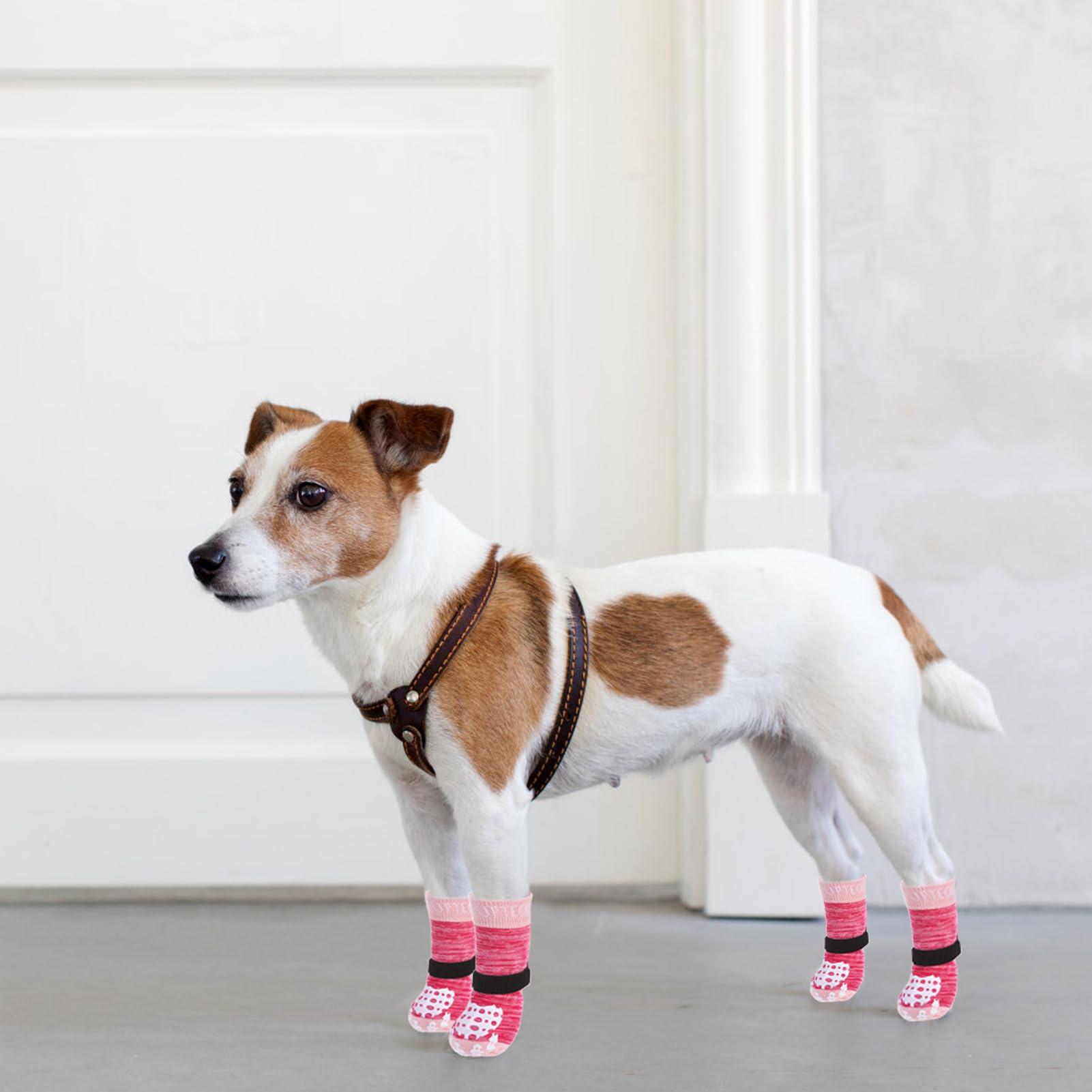 PUPTECK Calzini Antiscivolo per Cani 4 Pezzi, Scarpe per Cani con Cinghie Regolabili Cotone per Anziani Cani Grandi e Piccoli Doppi Lati Aderenti Controllo