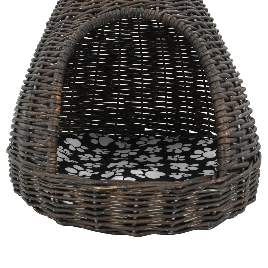Cuccia per gatti in vimini naturale con cuscino, cuccia per gatti a forma di tipi, 40 x 60 cm, cestino in vimini da appendere per gattini e gatti piccoli, grigio