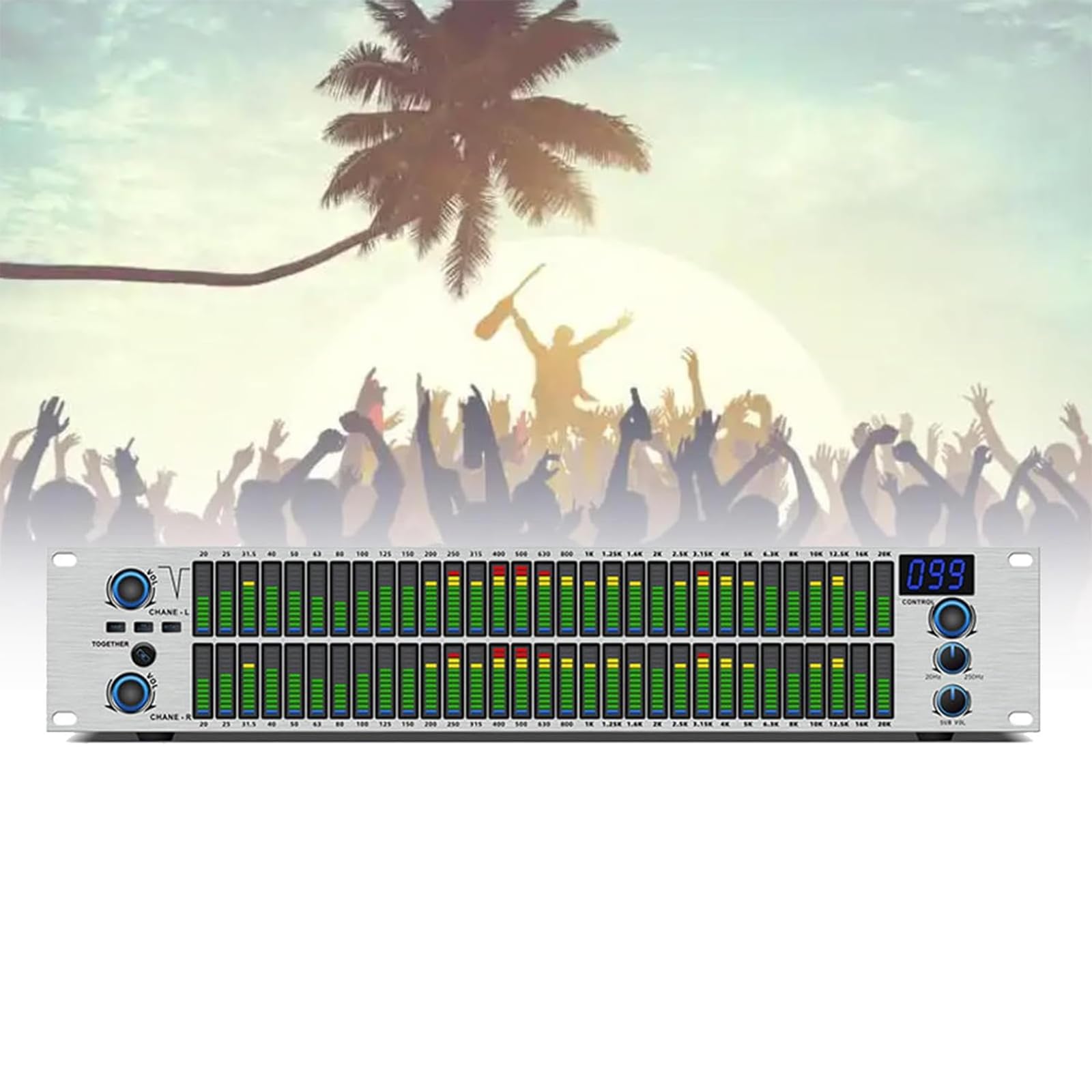 Ecualizador Digital 31 Bandas, Analizador Espectro Audio con Luz Pantalla, 10 Efectos Preestablecidos&impedancia Salida Línea: 20Hz-20kHz&Ajuste Independiente Bajo/Medio/Alto, para Barras