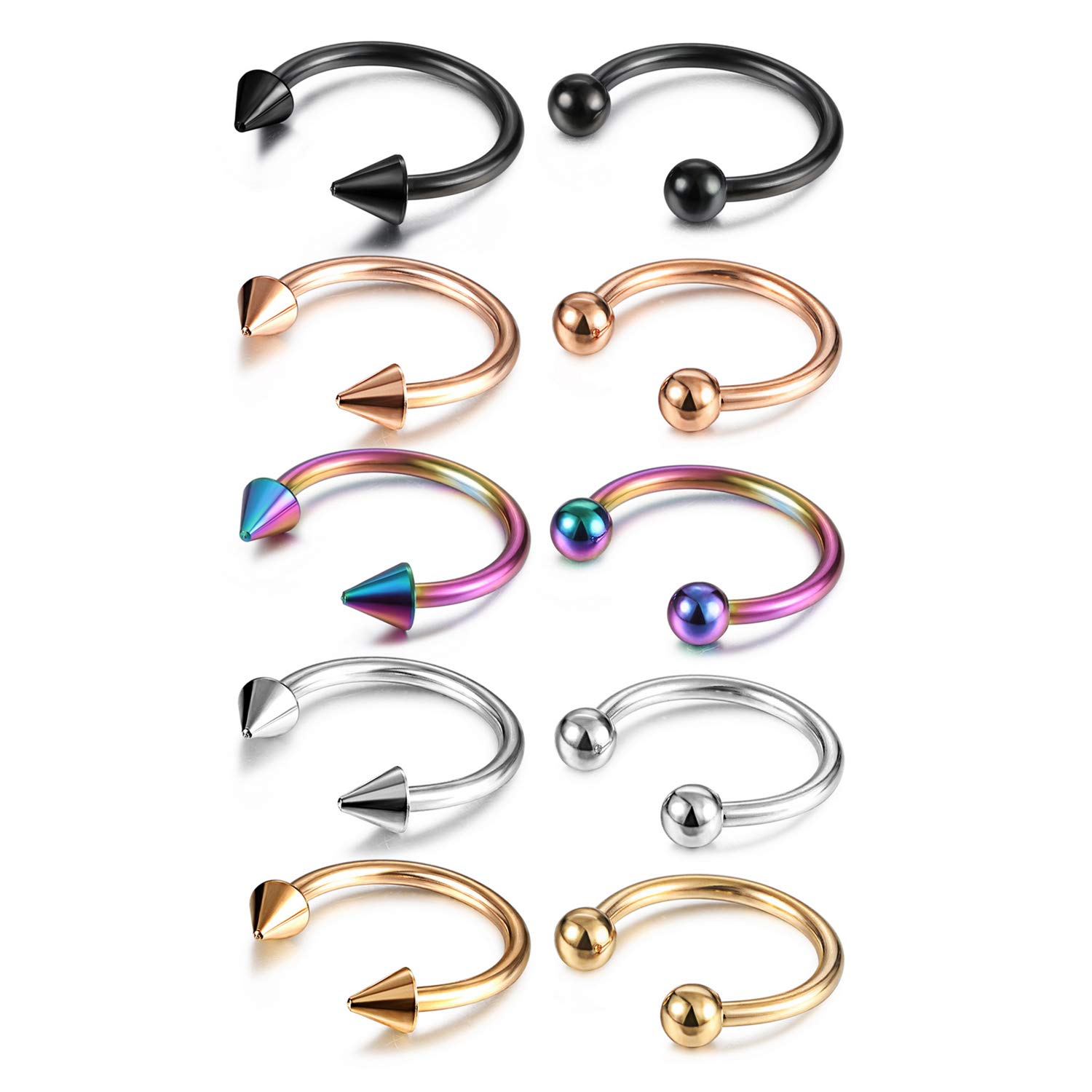 14G 16G Septum Jewelry Surgical Steel Small Septum Ring for Women Men Nose Nostril Rings Lip Labret Cartilage Body Piercing (10 Pairs,Gold,Silver,Rose Gold,Black)