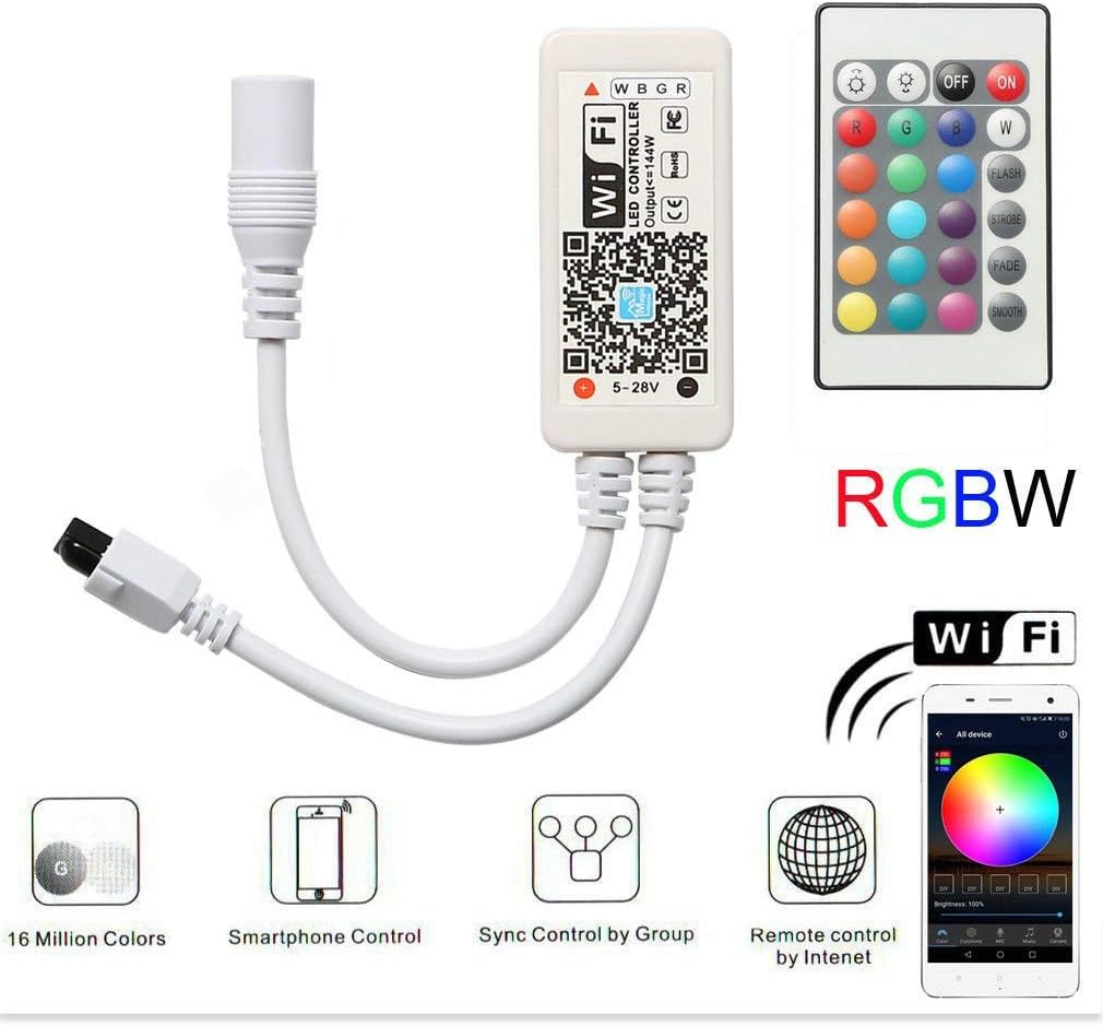 Magic Hue WiFi RGBW Controller for LED Light Strips, Android and iOS Free App WiFi Control Box, Compatible with Alexa & Google Assistant, Comes with 24 Keys Remote Control