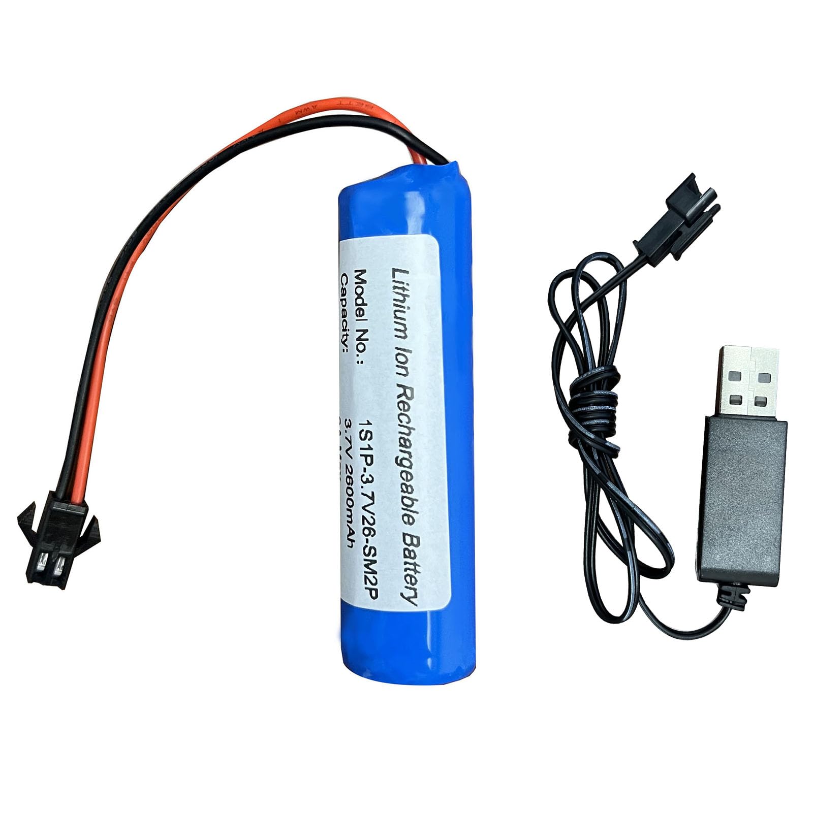 Seasider 3.7V 2600mAh Li-ion Rechargeable Battery SM-2P Plug & USB Charger Cable for Remote Control Toy Cars E35 DE38 DE40 DE50 DE55 TB202 TM141 RC Off-Road Trucks Stunt Tumbling Amphibious RC Car