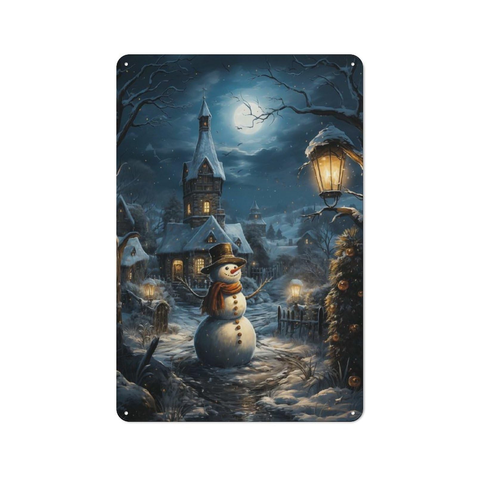 Junmoney Snowman In Winter Metal Plaque 30X20cm With For Hallway Wall, Rustic Decor, For Garage, Workshop And Man Cave Decoration