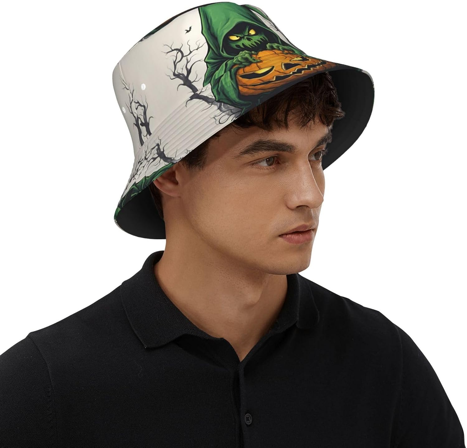 Green Ghost Horror Halloween Pumpkin 1 Print Winter Bucket Hat Packable Unisex Sun Hat Summer Travel Beach Fishing Cap for Men Women