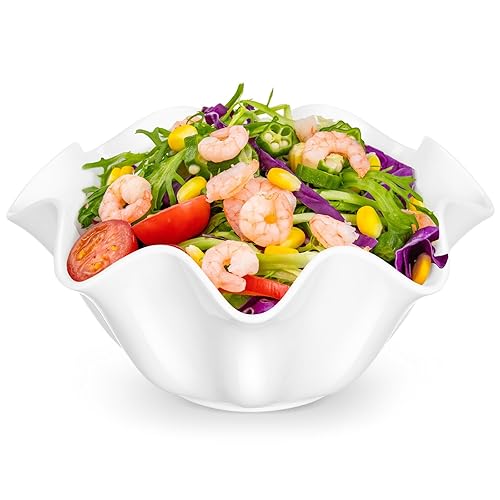 Luxshiny White Ceramic Salad Serving Bowl Decorative Wave Fruit Bowl