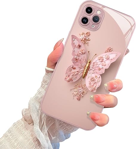 AIGOMARA Funda para iPhone 11 Pro Max de 6.5 pulgadas, bonita mariposa chapada con purpurina con protección de la cámara, a prueba de golpes,