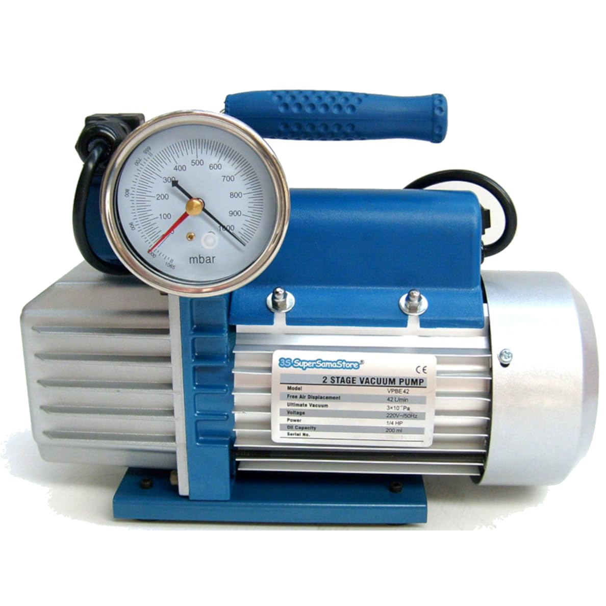3S SuperSamaStore Pompe à Vide Climatisation 1/4HP, Pompe à Vide Frigoriste Cvc/Hvac à 2 Étages 42L/Min pour Climatiseur,  avec Électrovanne et Vacuomètre