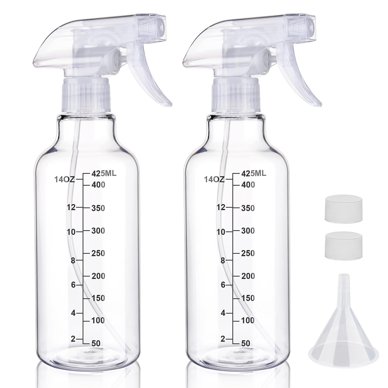 Hokretme Plastic Spray Bottle 500ml/16.9oz Empty Spray Bottles Refillable Container Trigger Sprayer for Cleaning Solutions, Water, Plants, Pet, Essential Oils, Hair, 2 Pack (Clear-scale)
