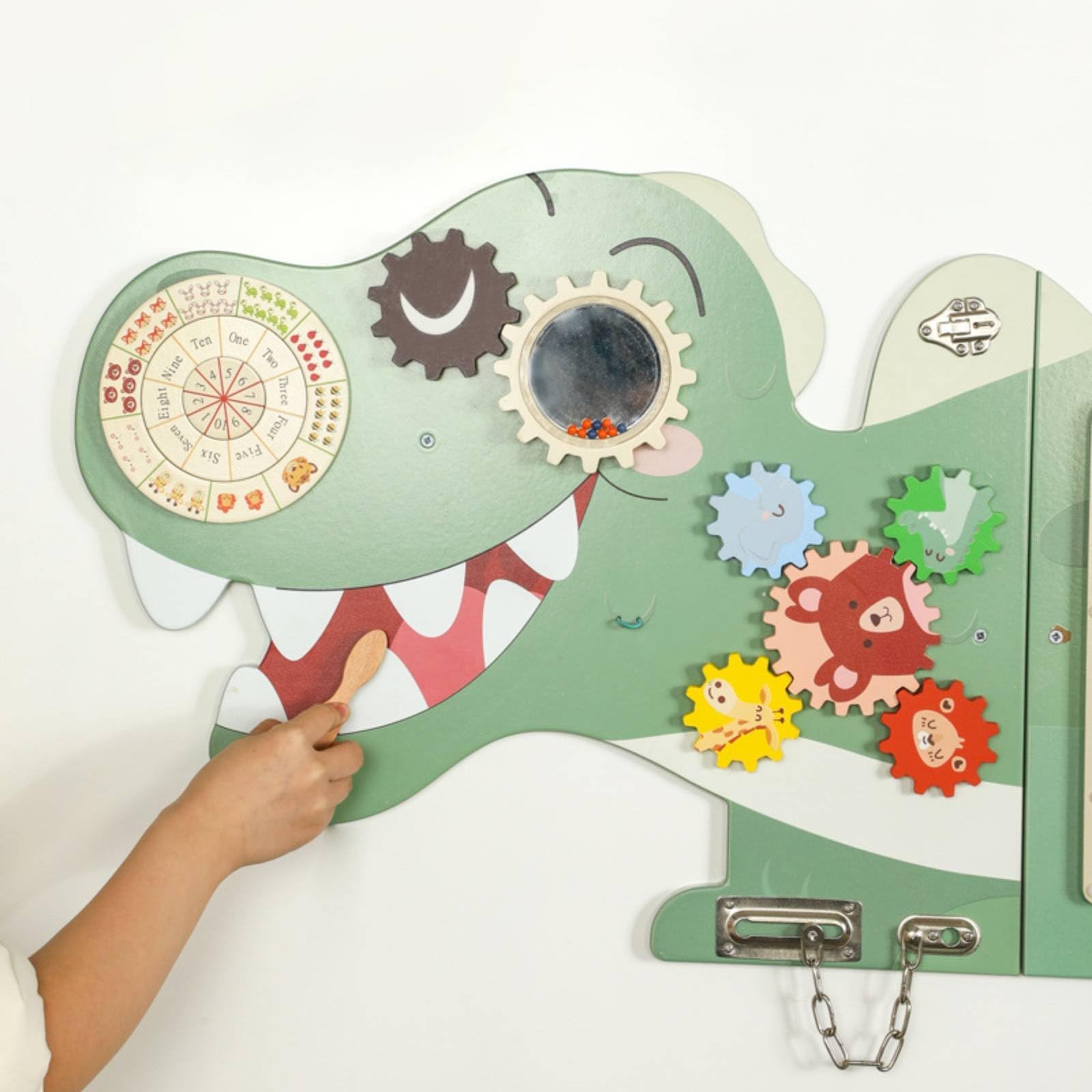 Gioco da Parete per Bambini Pannello Busy Interattivo con Ingranaggi Quadrante Cursori E Serrature in Legno per Apprendimento Attivo Adatto per Camerette Aree Gioco