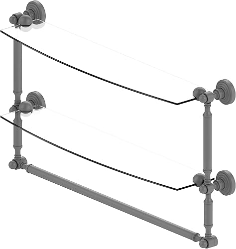 Miniatura 8 de Allied Brass WP-34TB18 Waverly Place Collection - Estante de cristal integrado de dos niveles, 18 pulgadas, latón sin lacar