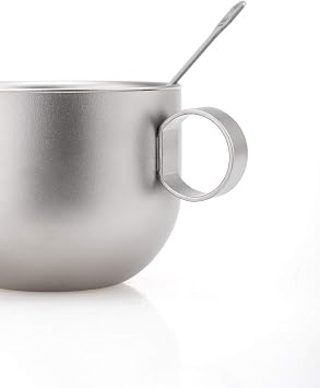 Keith Titanium Ti3601 Double-Wall Coffee Cup with Saucer and Spoon