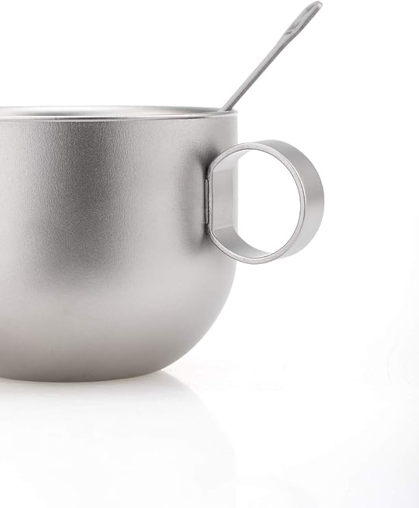 Keith Titanium Ti3601 Double-Wall Coffee Cup with Saucer and Spoon