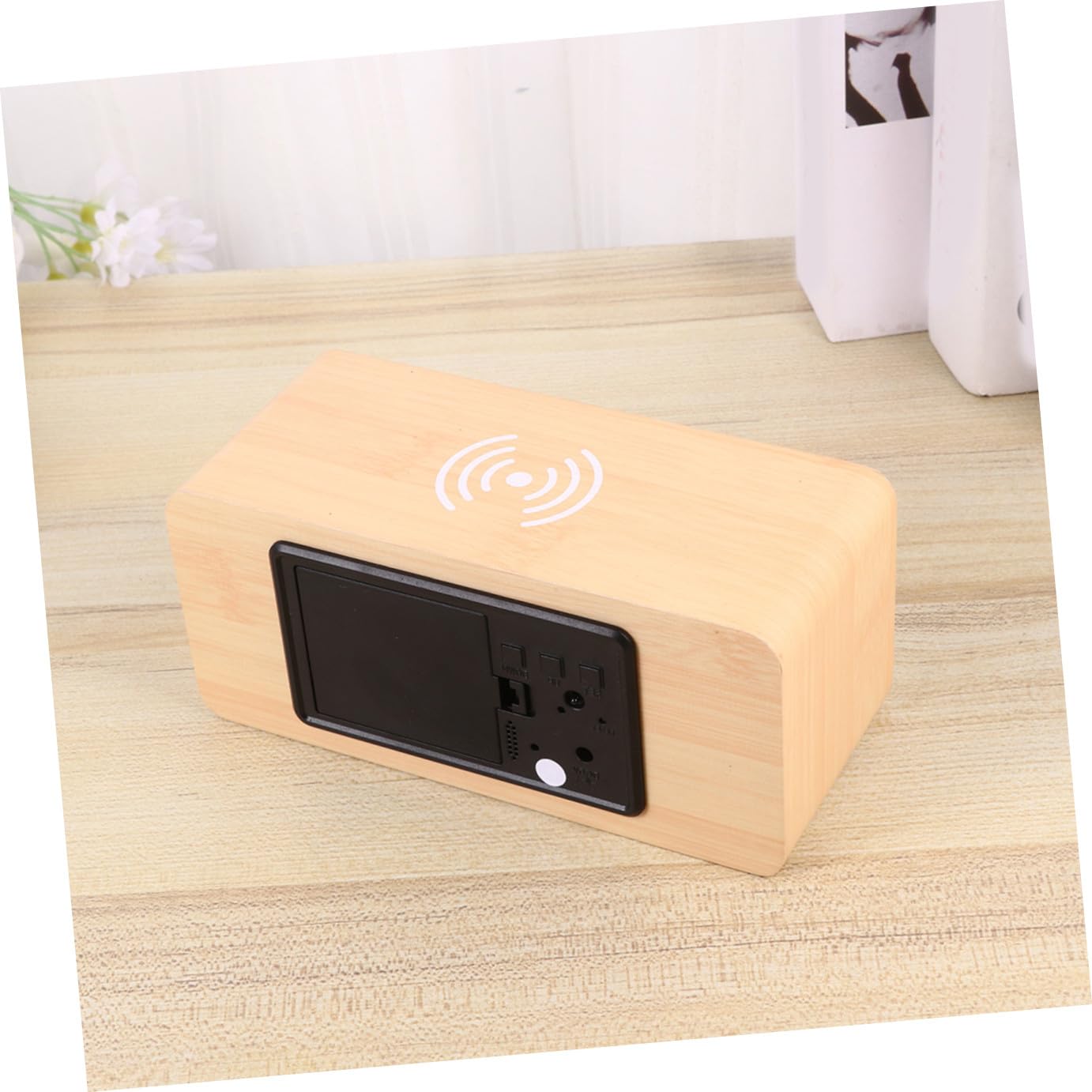 Cabilock Despertador Digital de Sobremesa de Madera LED y Carga Inalámbrica