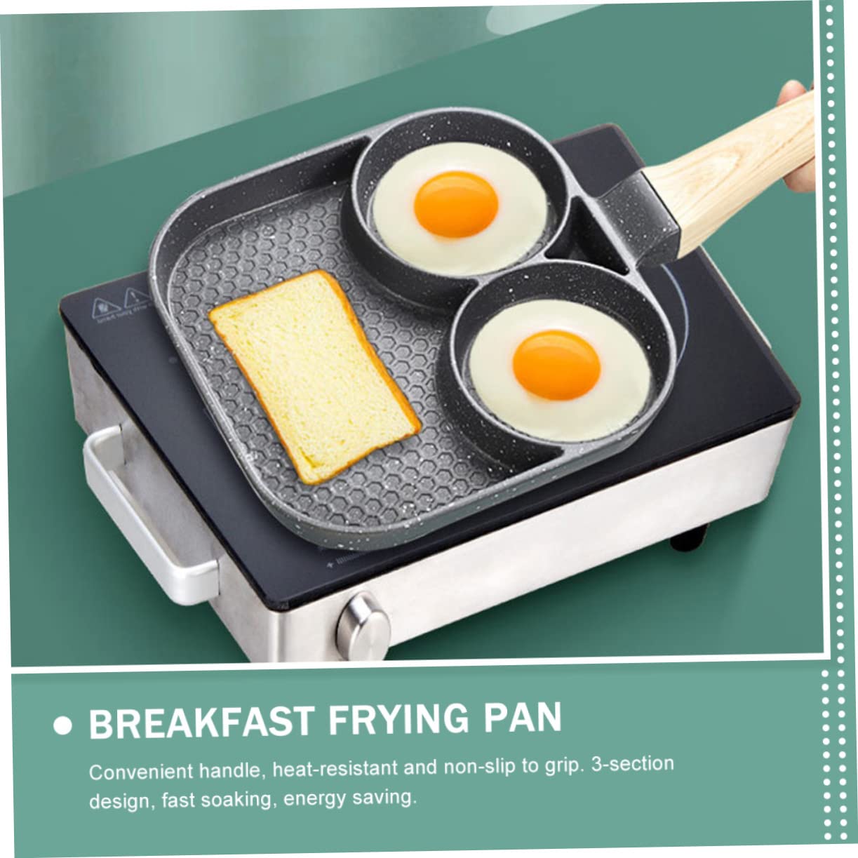 LIFKOME Geteilte Bratpfanne aus Aluminium mit 3-abschnitten und Hitzebeständigem Griff Quadratische Pfanne für Eier und Pfannkuchen für Küche zu Hause und Restaurant