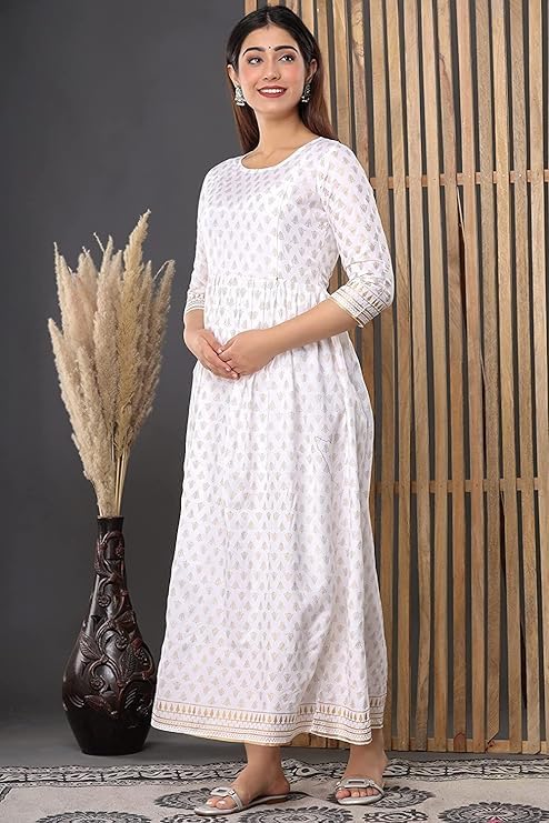 Image of Vinny's Creation Women's Cotton Maternity Kurti | Floral Printed Feeding Kurta with Hidden Zipper | Stylish Pregnancy Gown & Nursing Dress for Womens