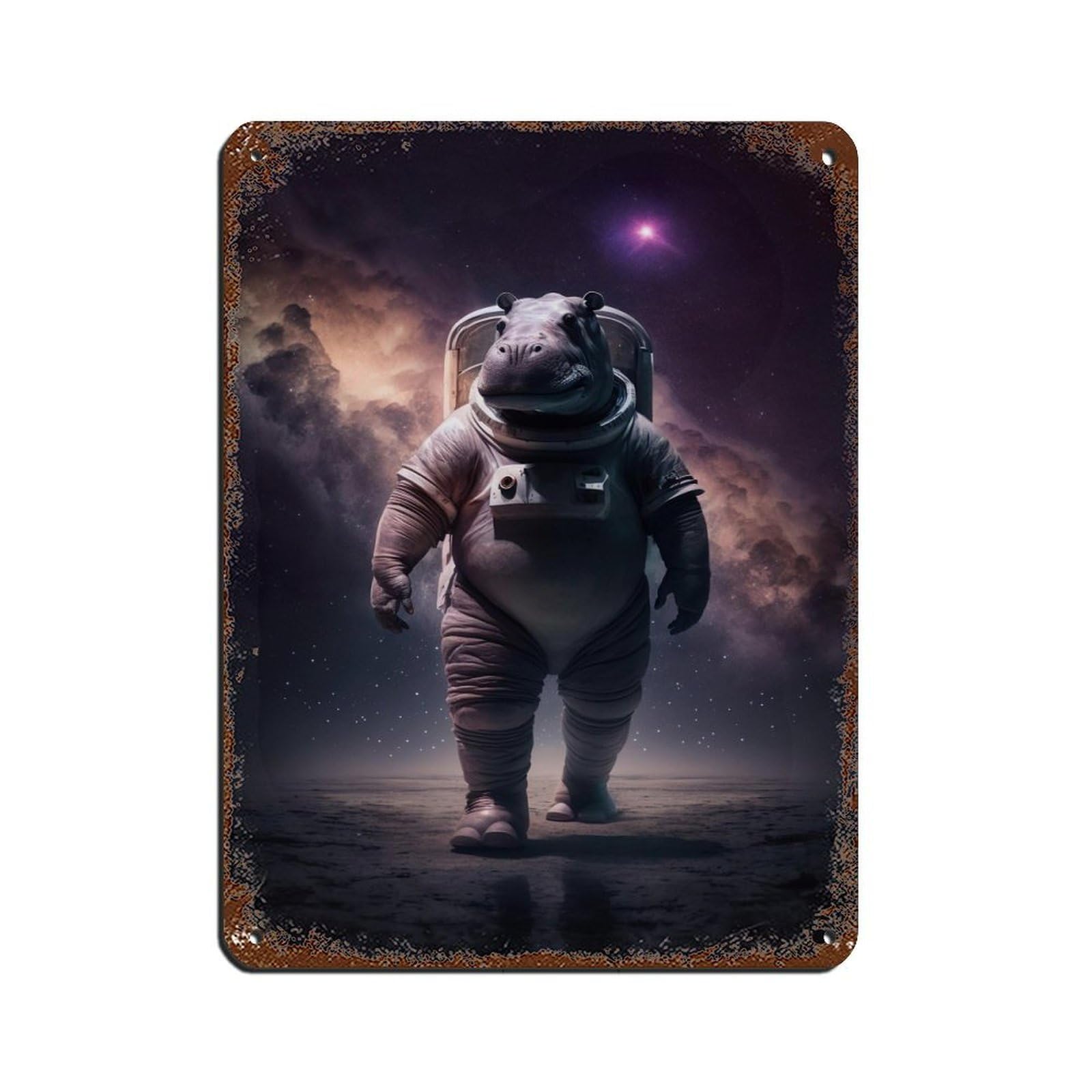 Astronaut Hippo, Futuristic Animal（2） Tin Sign Vintage Metal Pub Club Cafe Bar Home Wall Art Decoration Poster Retro 12x16inch(30x40cm)