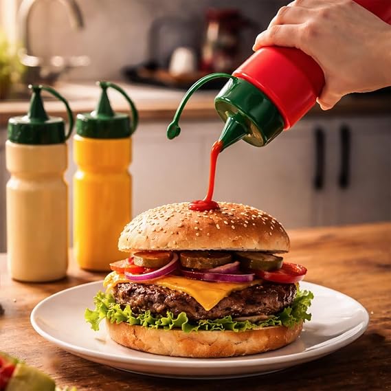 Porsima 4lü Sosluk Seti Ketçap Mayonez Hardal Yağlık Şişesi – Sıkılabilir Plastik Sos Şişesi 660 ml