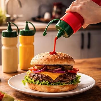 Porsima 4lü Sosluk Seti Ketçap Mayonez Hardal Yağlık Şişesi – Sıkılabilir Plastik Sos Şişesi 660 ml