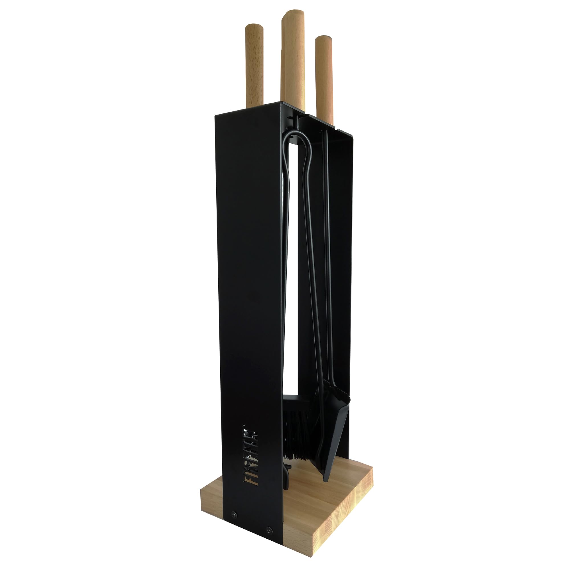 FIREFIX Kaminbesteck mit Holzgriffen und Holzsocke, Firefix Logo, schwarz