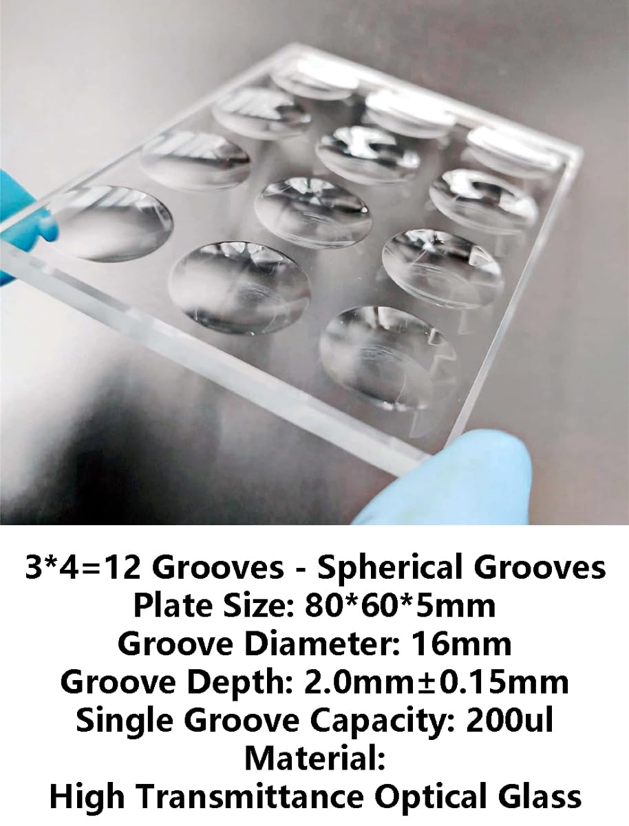 Szlafrok szklany z okrągłym wklęsłym rowkiem — płyta wielorowkowa o wysokiej przezroczystości do użytku laboratoryjnego, grubość 5 mm, 1 szt.(12 holes-D 16mm)