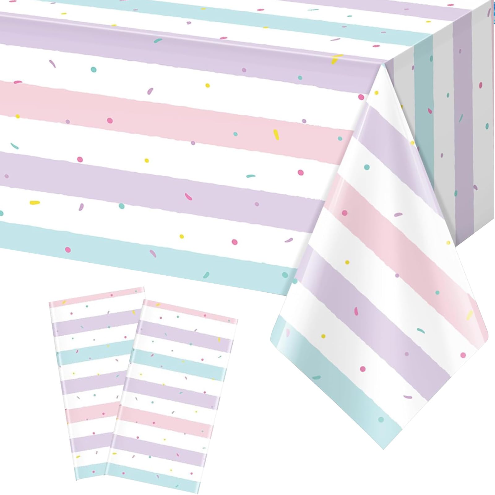 137x274cm Sprinkle Ice Cream Tablecloth Party Decorations,2Pcs Ice Cream Girl Birthday Plastic Table Cloth Stripe Table Cover for Kids Girls Sweet One Birthday Baby Shower Sprinkle Party Decorations