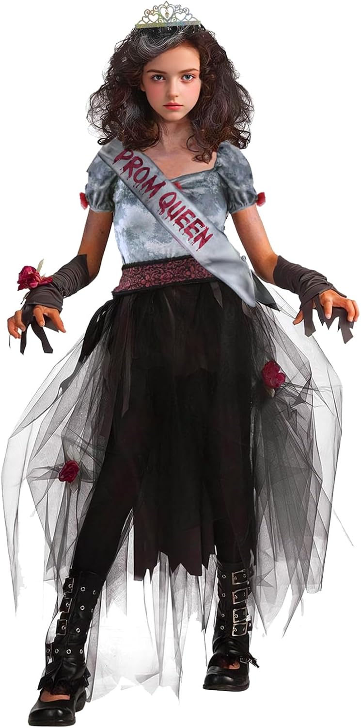 Zombie Prom Queen Costume for Girls,Halloween Costumes for kids Zombie Princess Costume Medium(8-10yr)