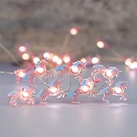 Vista 6 de Silverstro Luces LED de unicornio para dormitorio, control remoto, 30 LED, USB y funciona con pilas, tira de luces rosas de dibujos animados