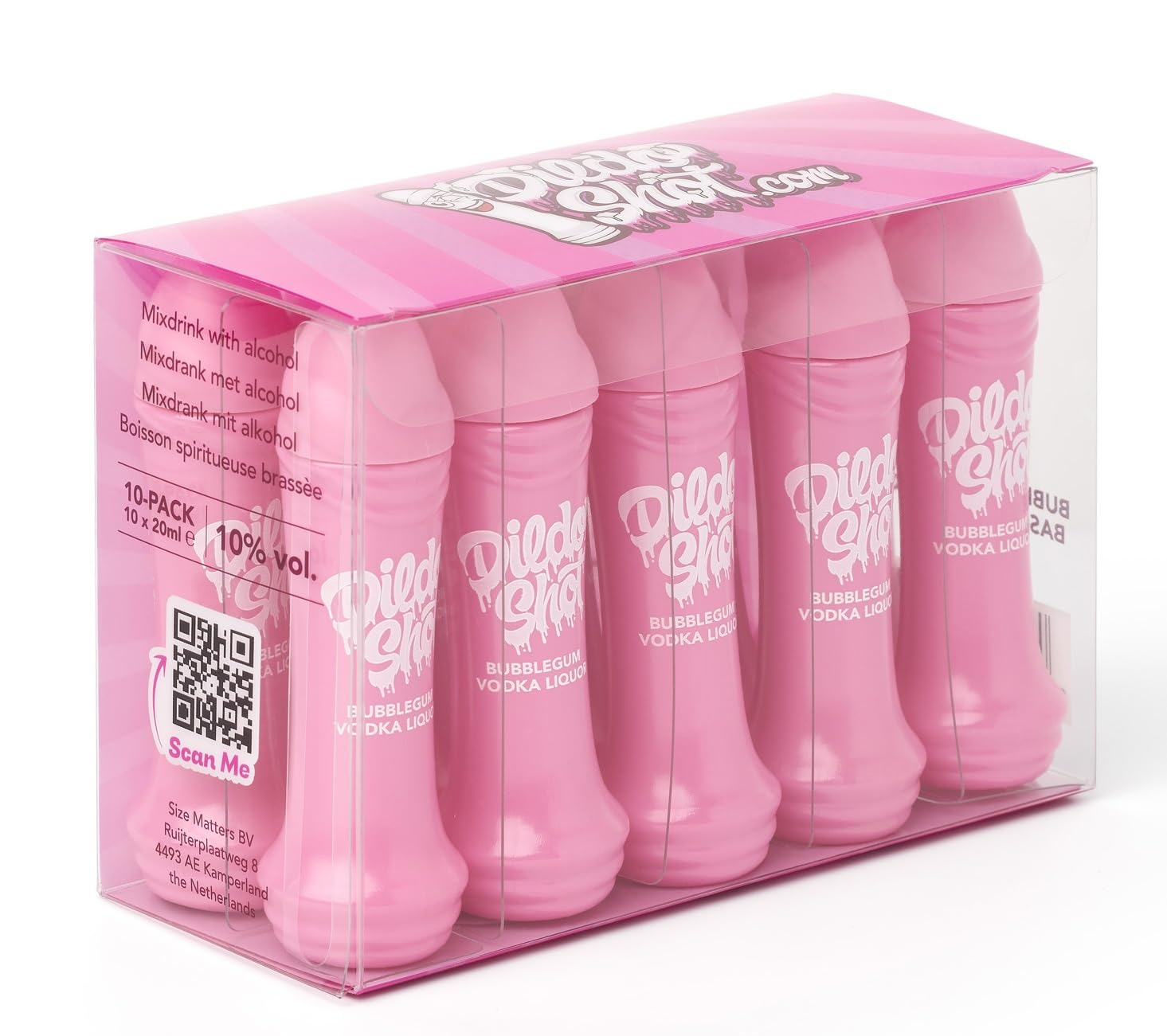 Dildo Shot Bubblegum Vodka | 10 × 0,02 L | 10% Vol. | Süßer Party Shot mit Kaugummi-Geschmack | Spaßiges Geschenk & Gag-Drink für Partys