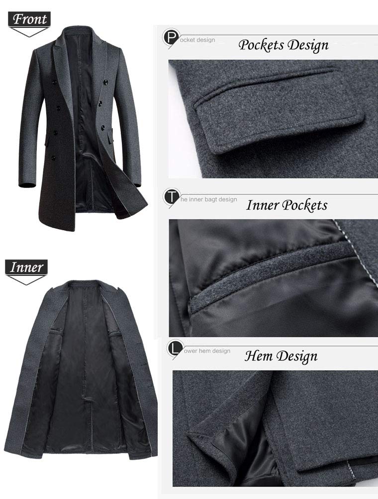 FTCayanz Manteau Homme Laine Trench Classique Business Parka Décontracté Mi-longue Duffle-Coat