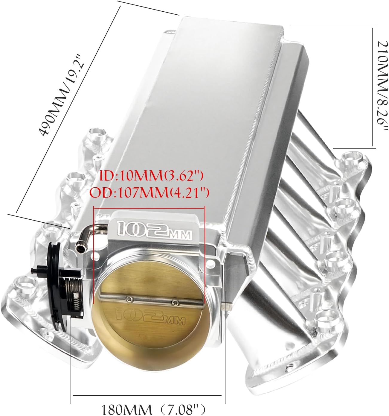 YESHMA LS Intake Manifold with 102mm Throttle Body Throttle Position Sensors TPS IAC and Fuel Rails Compatible with Chevy 4.8 5.3 6.0 6.2 LS LS1 LS2 LS6 Sheet Metal Al Fabricated Silver