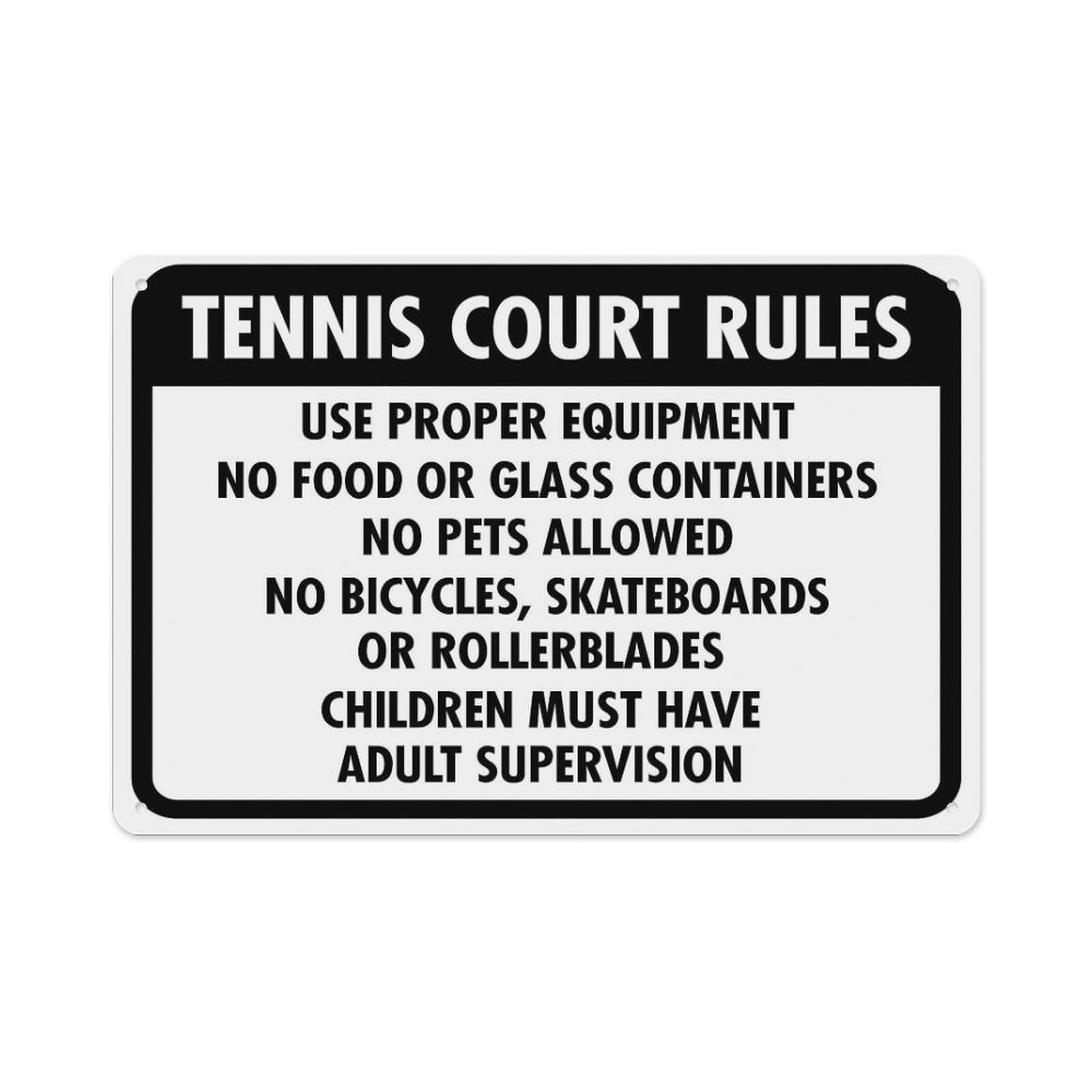 peiyeety Tennis Court Rules Sign Aluminum Tin Warning Signs For Home Outdoor Garden 8X12 Inches