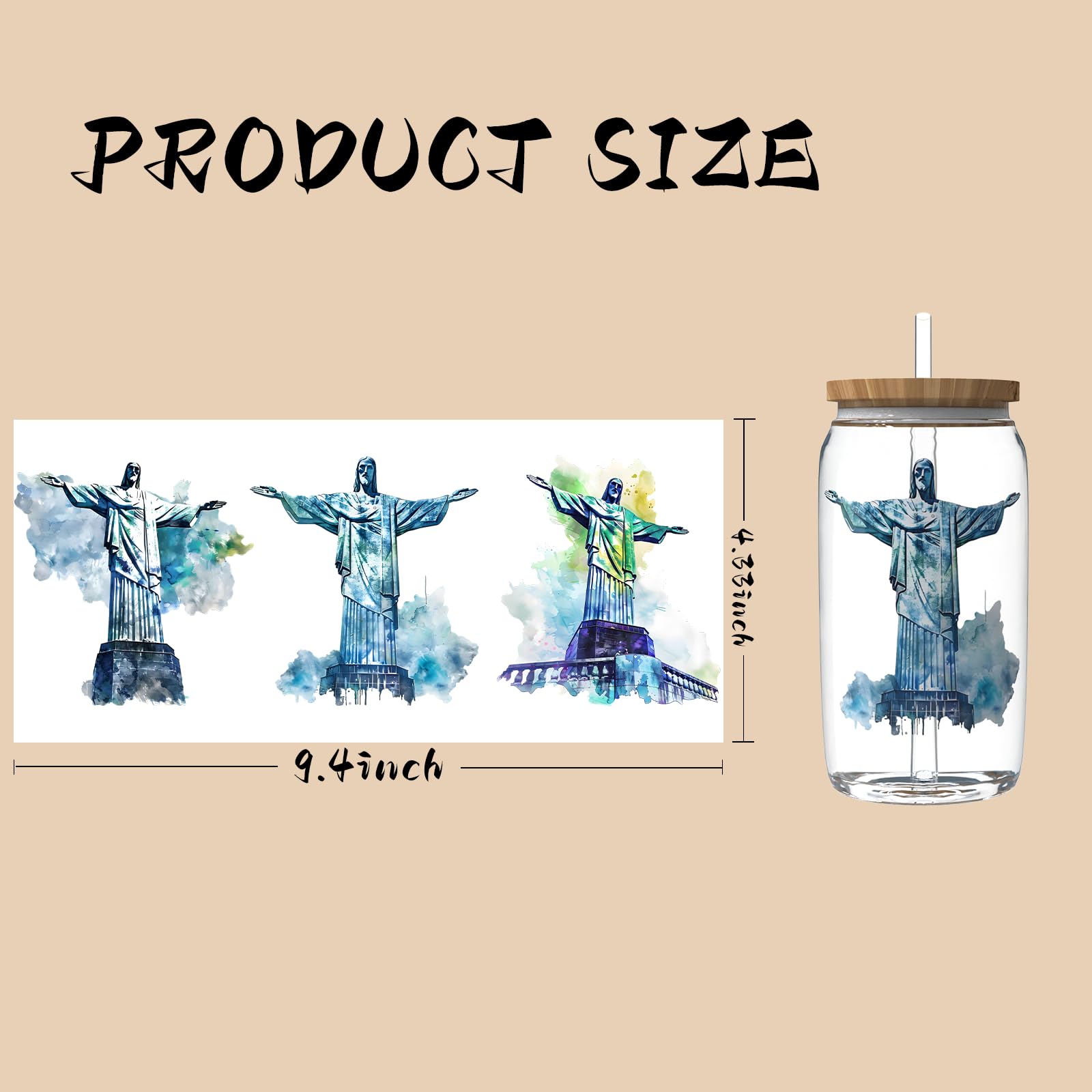 Dorsbaby 36 Multicolor Landmark Watercolor UV DTF Cup Wraps for 16OZ, Transparent Film Decals, Suitable for Glass, Plastic, Metal, Wood, Vehicle, Laptop