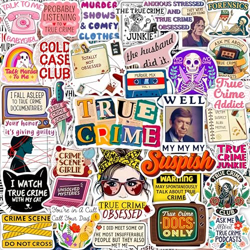 100Pcs True Crime Stickers for Adults for Water Bottle Laptop - Thriller Stickers Waterproof - True Crime Gift Party Supplies - Gift for Women & Men
