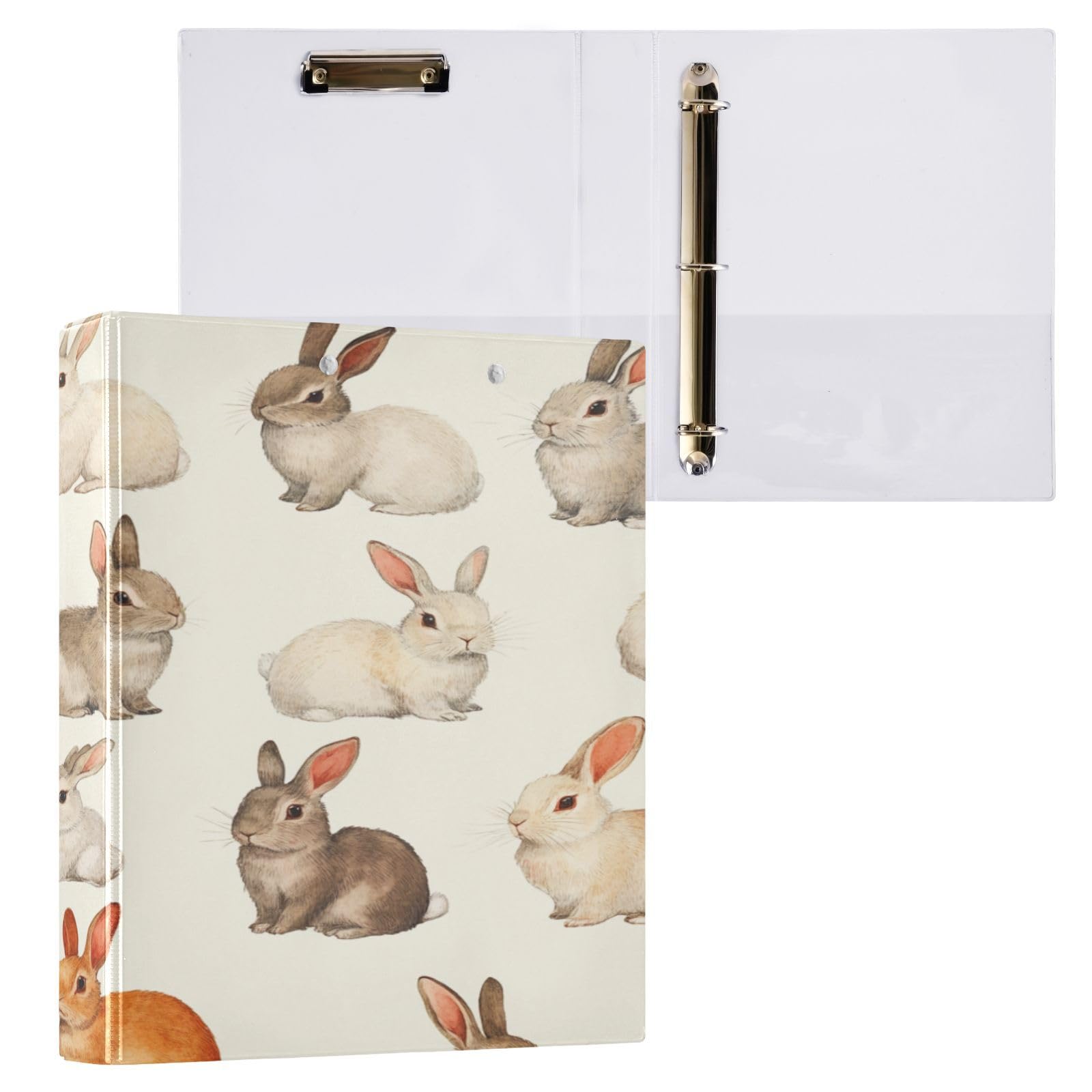Cartella a 3 anelli con coniglio, 3,8 cm, grande, decorativa, con tasche, impermeabile, può contenere 200 fogli per ufficio, SCH