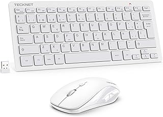 Mini Teclado e Rato Sem Fios Ultra Fino, TECKNET 2.4G Ergonómico Teclado, Toque Silencioso, Distância de Trabalho de 15 M, Portátil Teclado e Rato para PC/Smart TV/Computador (Espanhol, com a Ñ)