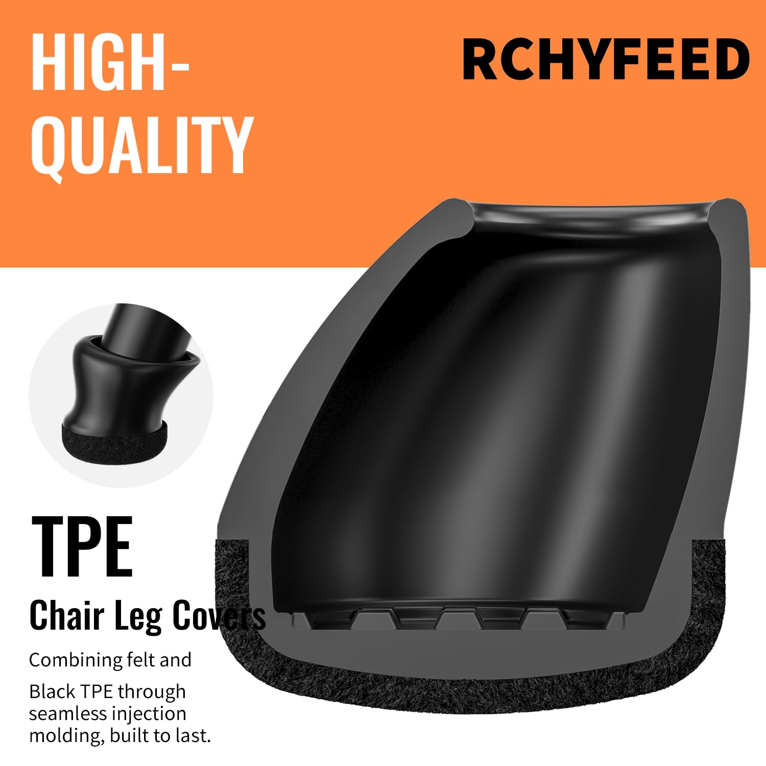 RCHYFEED Protection Pied de Chaise, 24 Pièces Protecteurs de Sol en Silicone Noir avec Feutre enveloppé, Reduire Le Bruit éviter Les Rayures, Ronde14-20mm