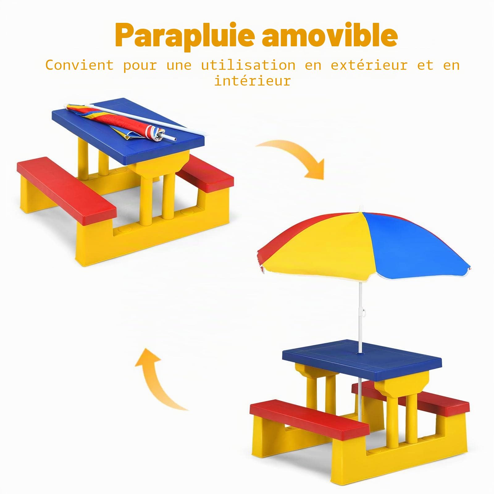 KOMFOTTEU Ensemble de Sièges pour Enfants avec Parasol, Table et Bancs