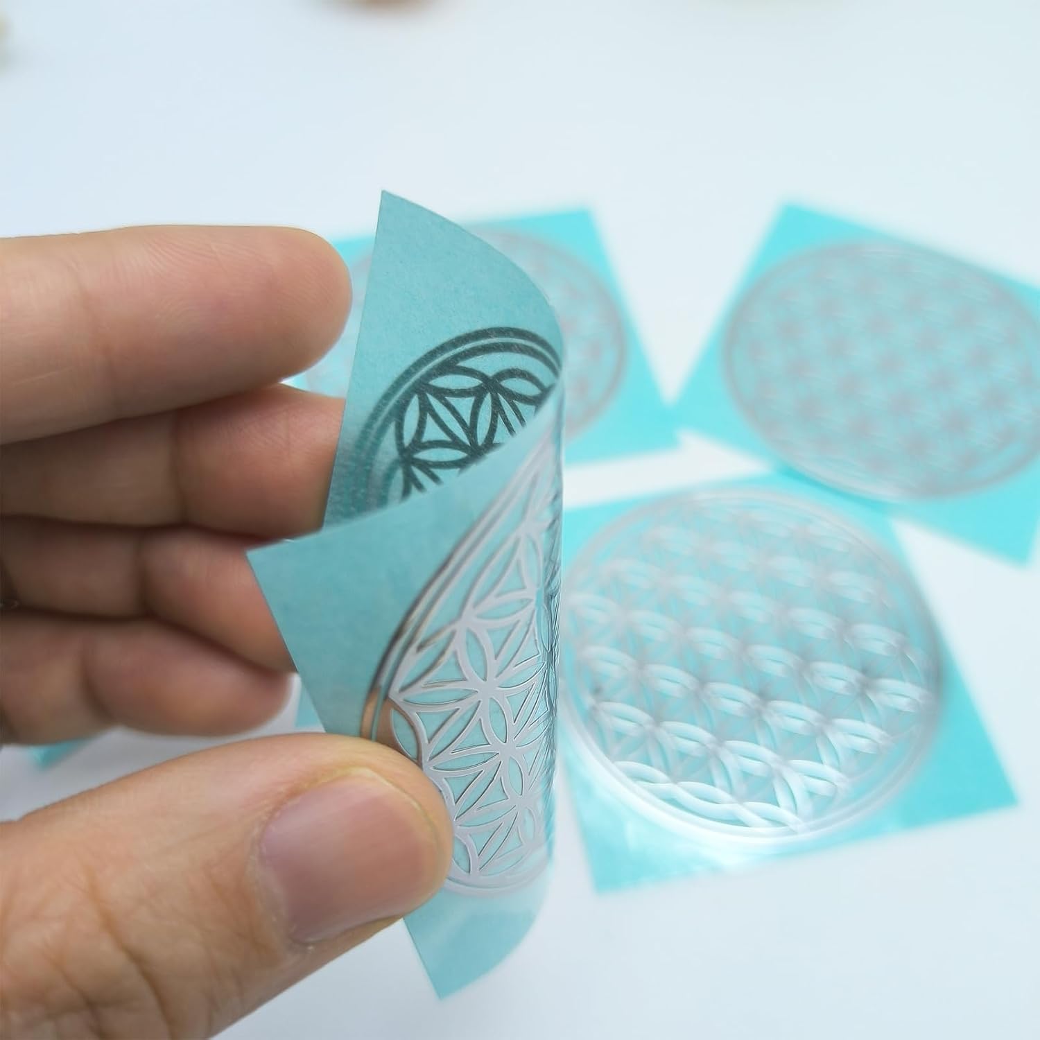 5 pcs 2 inches 50mm Flower of Life Metal Sticker, DIY Silver Sticker for Crafts, Phone Cases - Premium Metal Nickel Decals for Resin Art & DIY Projects (Silver, 2inches)