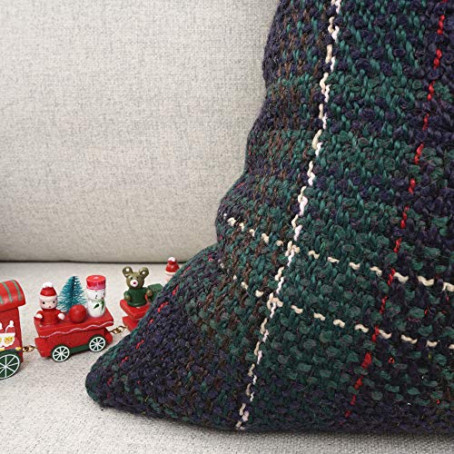 Your Smile Christmas Series Knitting Wool Retro Farmhouse Buffalo Tartan Chequer Stripe Plaid Cotton Linen Decorative Throw Pillow Case Cushion Cover Pillowcase For Sofa Indoor (Green, 18''X18'') #TOP5
