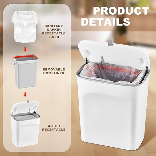 Miniatura 3 de Tioncy Receptáculo de plástico para servilletas sanitarias con recipiente extraíble y 100 forros para servilletas sanitarias de 10.2 x 6.3 x 11.6